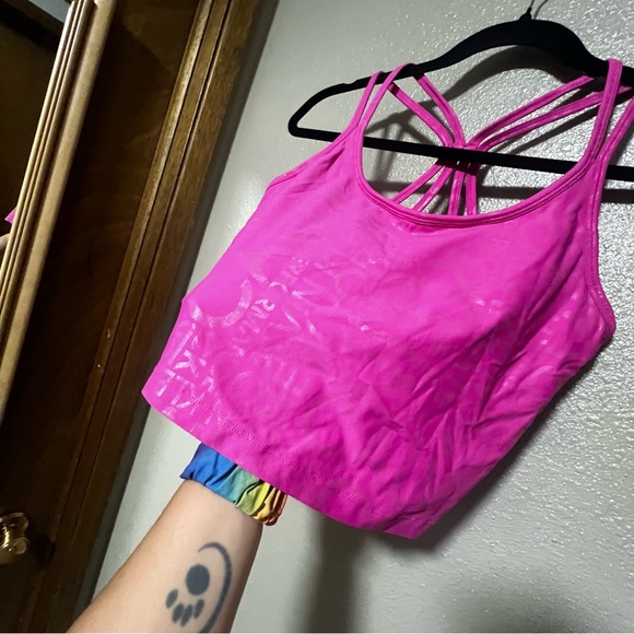 NWOT Calvin Klein Fuchsia Strappy Crop Top / Long Line / Sports Bra Yoga Gym - Picture 2 of 8
